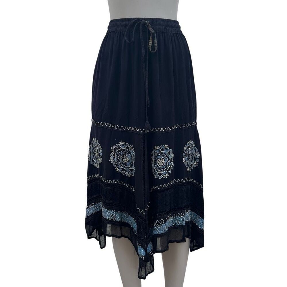 Fashion Terminal Midi Skirt Women's Free Size Black Gauzy Pull-on Drawstring